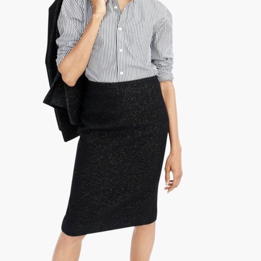 JCREW No 2 Pencil Skirt Black Gold Tinsel Tweed Metallic Sparkle Holiday Party 6